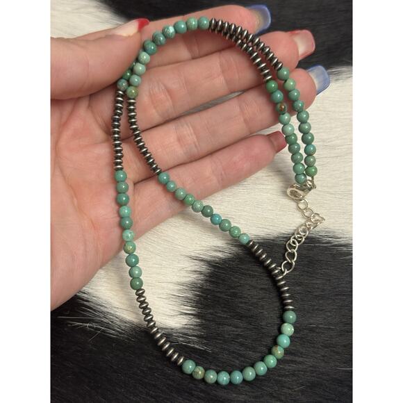 Native American Sterling Silver Saucer Turquoise Navajo Pearl Necklace 18-20” - Picture 1 of 9